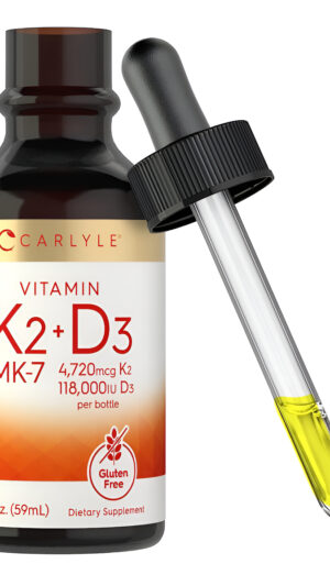 Carlyle - Gotas Líquidas De Vitamina K2 Mk7 Y D3, 2 Onzas Líquidas, Vegetarianas, Sin Omg, Suplemento Sin Gluten