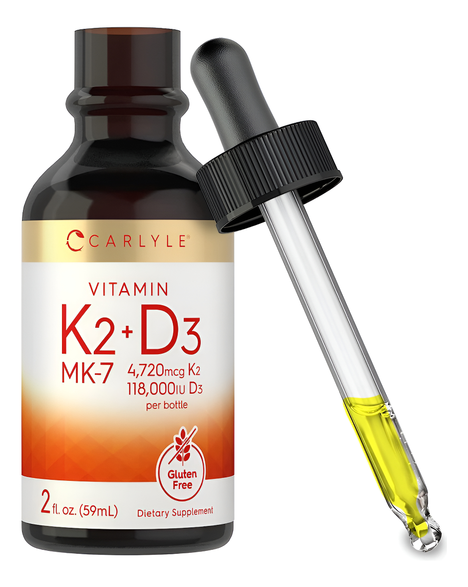 Carlyle - Gotas Líquidas De Vitamina K2 Mk7 Y D3, 2 Onzas Líquidas, Vegetarianas, Sin Omg, Suplemento Sin Gluten