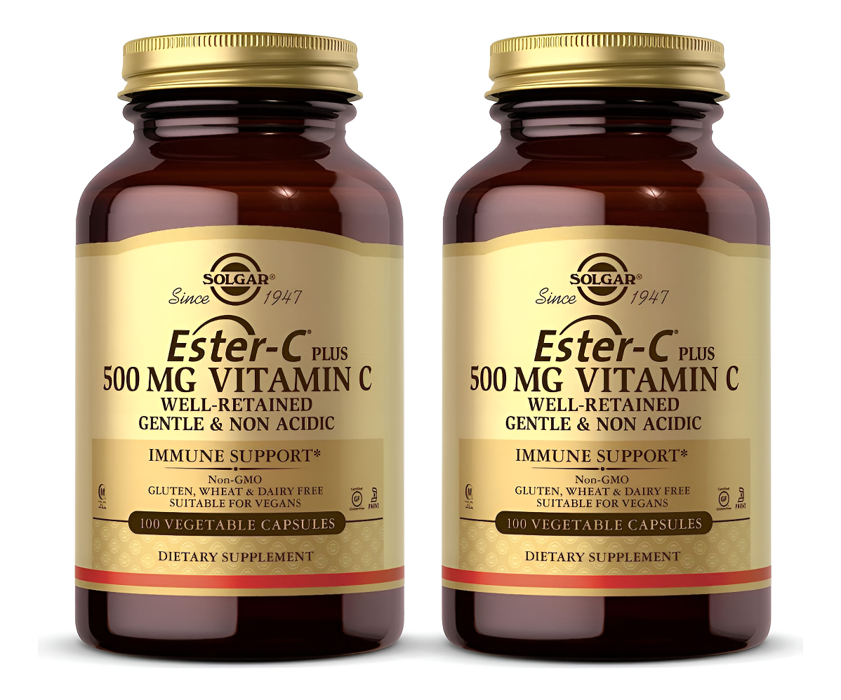 Solgar Ester-c Plus 500 Mg De Vitamina C (complejo De Ascorbato) 100 Cápsulas Vegetales, Paquete De 2