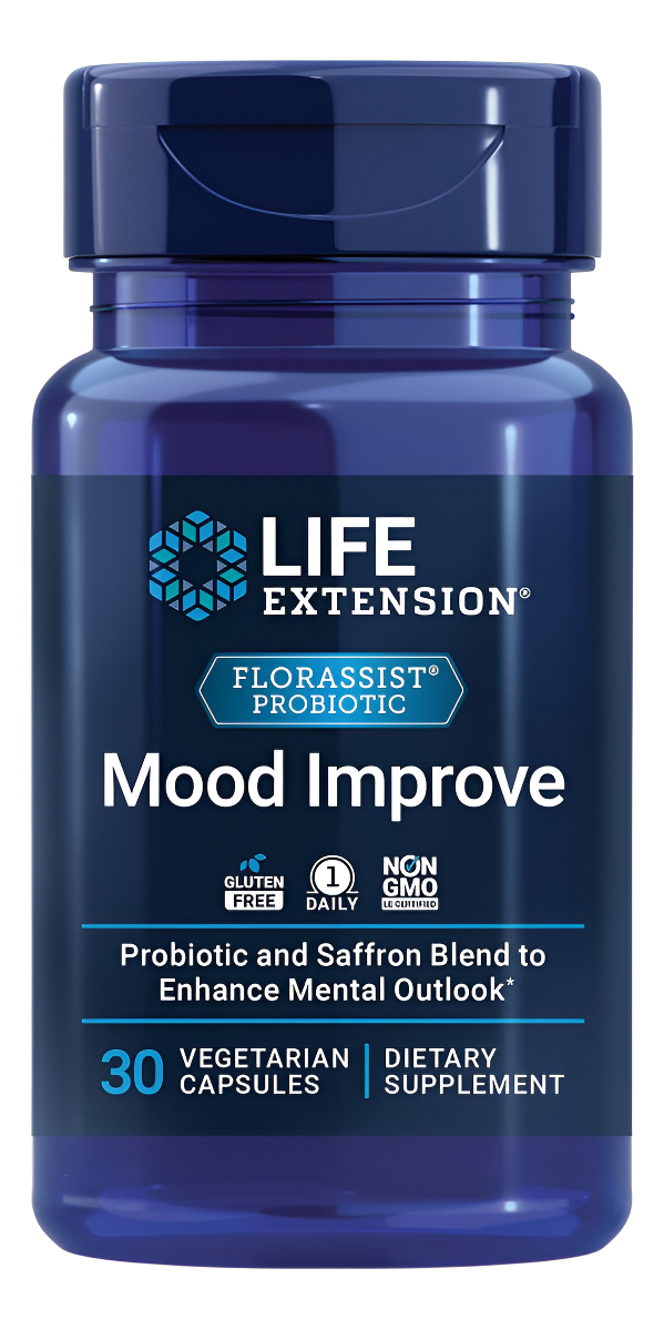 Life Extension Florassist Mood - Mezcla De Probióticos Y Azafrán - Sin Gluten, Sin Omg, Vegetariano - 30 Cápsulas