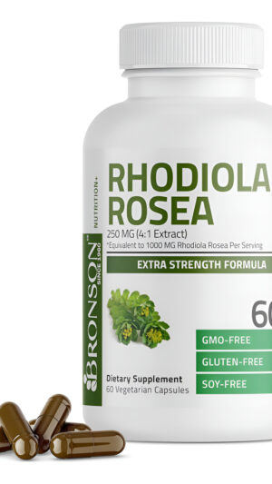 Bronson Rhodiola Rosea Cápsulas Vegetarianas  Hierba Adaptogénica  Soporte Para El Cerebro, El Estrés Y El Estado De Ánimo, Sin Omg, 60 Unidades