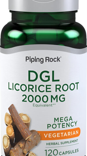 Piping Rock Suplemento Dgl | 2000mg | 120 Cápsulas | Raíz De Regaliz | Mega Potencia | Extracto De Hierbas | Vegetariano, Sin Omg, Sin Gluten