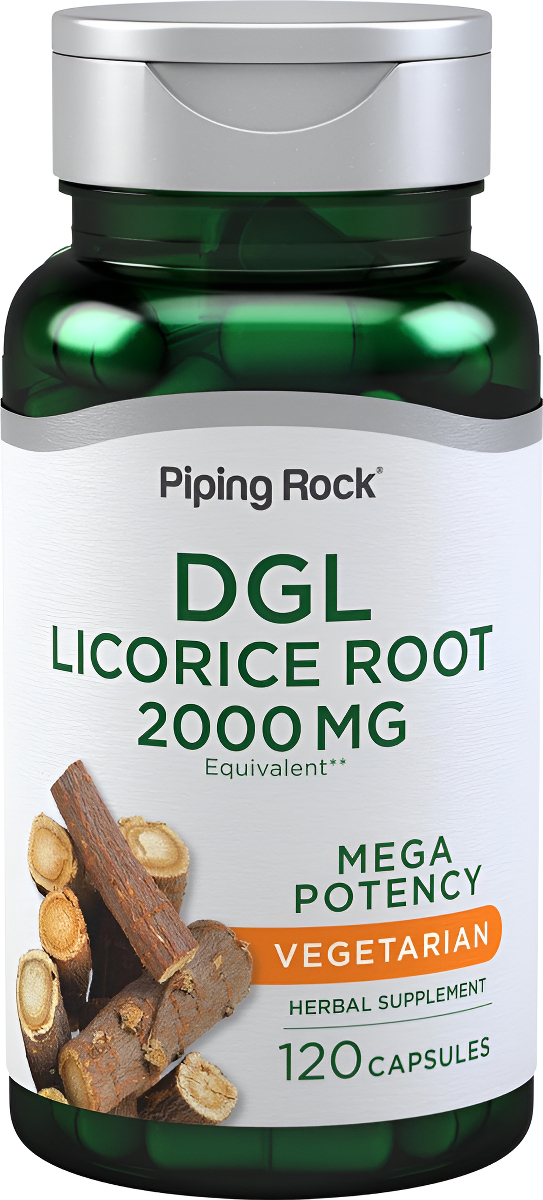 Piping Rock Suplemento Dgl | 2000mg | 120 Cápsulas | Raíz De Regaliz | Mega Potencia | Extracto De Hierbas | Vegetariano, Sin Omg, Sin Gluten