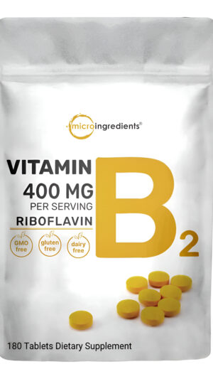Micro Ingredients Riboflavina Vitamina B2, 400 Mg Por Porción, 240 Mini Tabletas