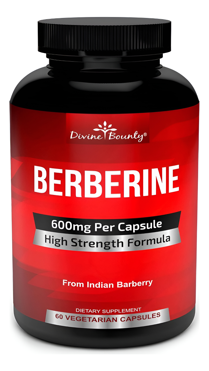 Divine Bounty Pure Berberine Complex - 600mg Por Cápsula Berberina Hcl Suplemento - 60 Cápsulas Vegetarianas