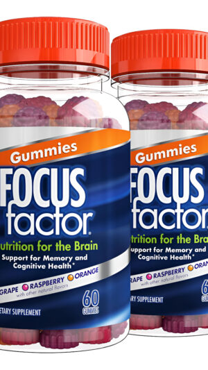 Focus Factor 60 Gomitas Nootrópicas, Suplemento De Memoria Para El Cerebro, Paquete De 2