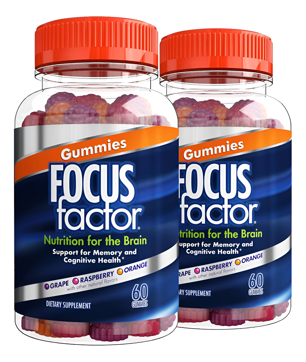 Focus Factor 60 Gomitas Nootrópicas, Suplemento De Memoria Para El Cerebro, Paquete De 2