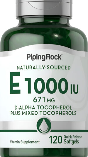 Piping Rock Vitamina E 1000 Ui Cápsulas Blandas | 120 Unidades | Con D-alfa Y Tocoferoles Mixtos |