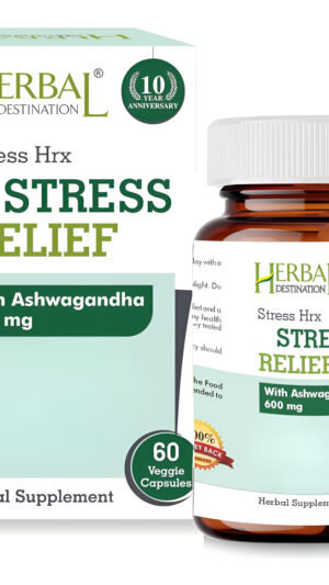 Herbal Destination 60 Cápsulas De Suplemento De Ashwagandha Stress Hrx Para Aliviar El Estrés