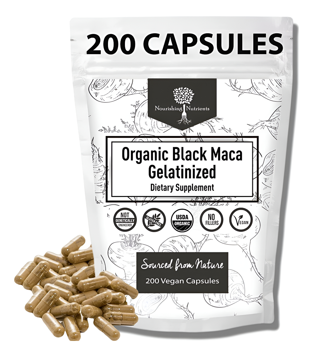 Maca Negra Gelatinizada Orgánica, 3 Veces Más Fuerte, 200 Cápsulas De Raíz De Maca Para Hombres Y Raíz De Maca Negra