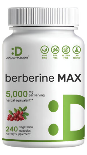 Deal Supplement Suplemento De Berberina Max, 5,000 Mg Por Porción, 240 Cápsulas Vegetarianas - 97% Hcl De Berberina Pur