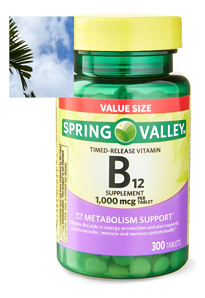 Spring Valley Vitamina B12 Tabletas De Liberación Temporal Suplemento Dietético 1,000 Mcg, 300 Unidades