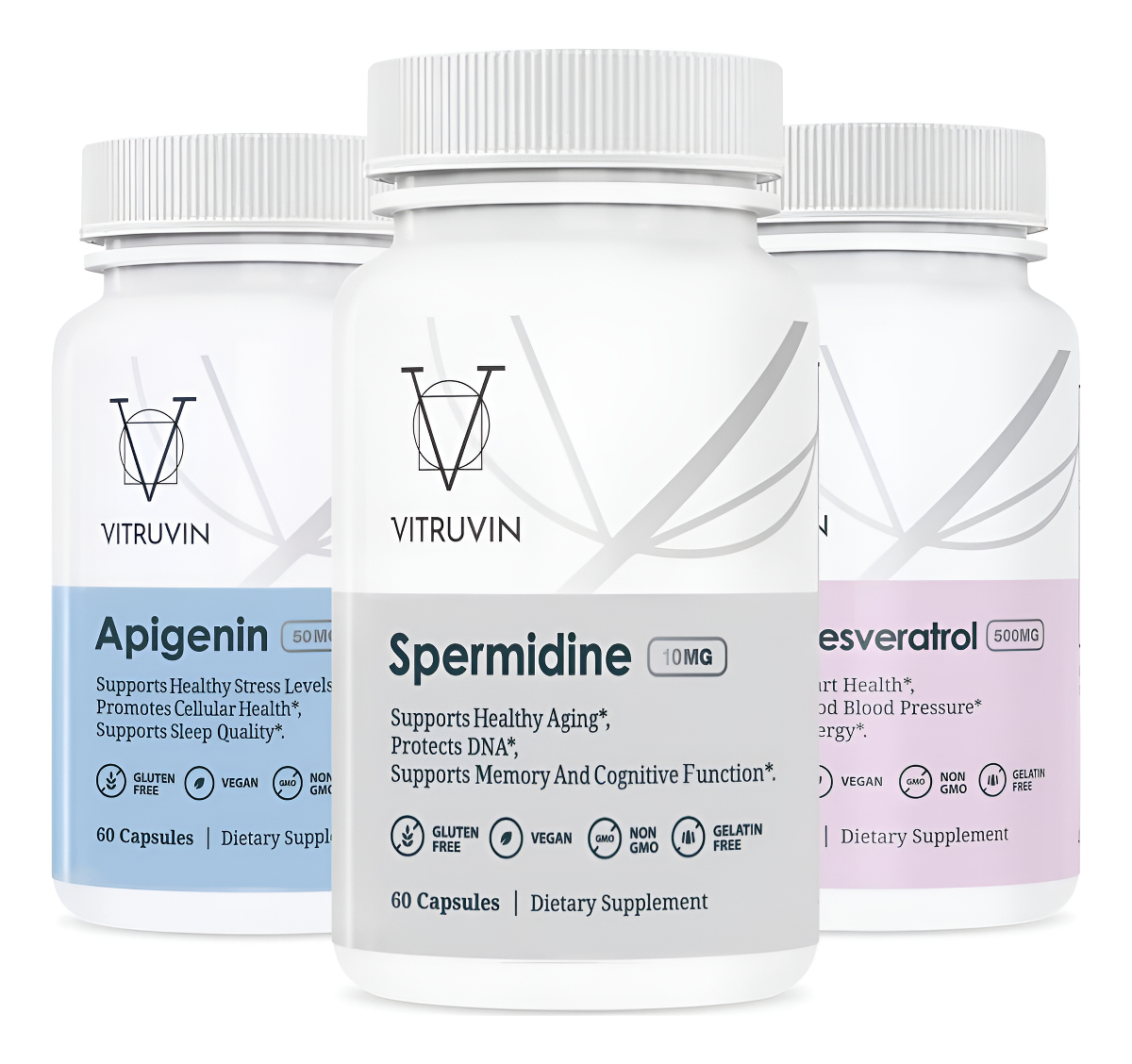 Vitruvin Longevity Plus (espermidina 2 X 10 Mg, Apigenina 2 X 50 Mg, Resveratrol 500 Mg + Piperina 5 Mg) Vegano, Sin Om