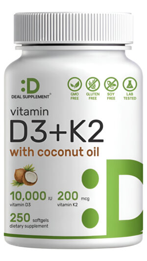 Vitamina D3 10,000 Iu K2 Mk7 200 Mcg, Infundido Con Aceite D