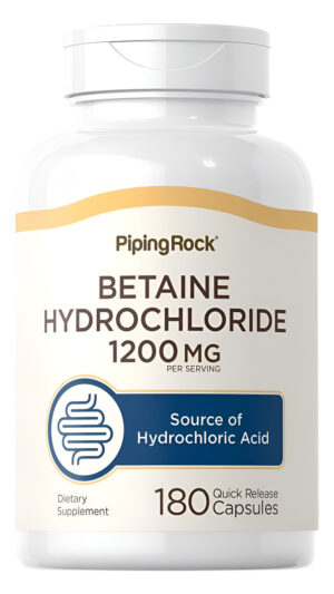 Piping Rock Betaína Hcl | 1200mg | 180 Cápsulas | Suplemento De Clorhidrato De Betaína | Sin Omg, Sin Gluten