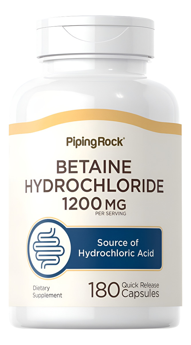 Piping Rock Betaína Hcl | 1200mg | 180 Cápsulas | Suplemento De Clorhidrato De Betaína | Sin Omg, Sin Gluten