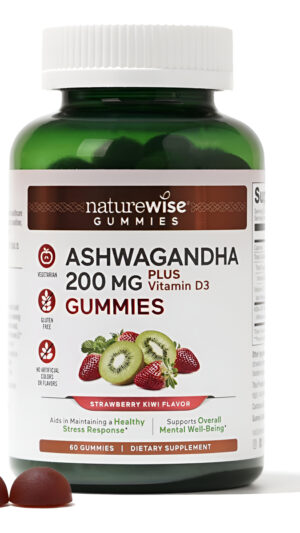 Naturewise Ashwagandha Gummies - Strawberry Kiwi - Ksm-66 Ashwagandha Con Vitamina D3 - Apoyo Calmante - Gomitas Vegeta