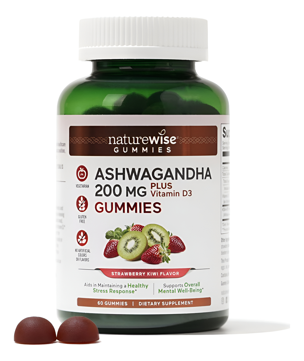 Naturewise Ashwagandha Gummies - Strawberry Kiwi - Ksm-66 Ashwagandha Con Vitamina D3 - Apoyo Calmante - Gomitas Vegeta