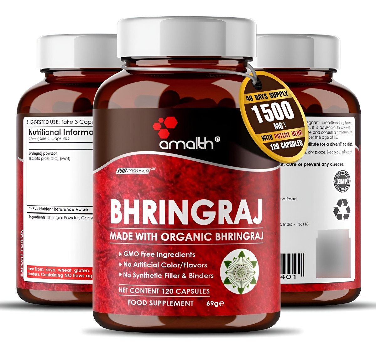 Cápsulas Orgánicas De Bhringraj De 1500 Mg (false Daisy, Eclipta Alba, 120 Cápsulas Vegetales