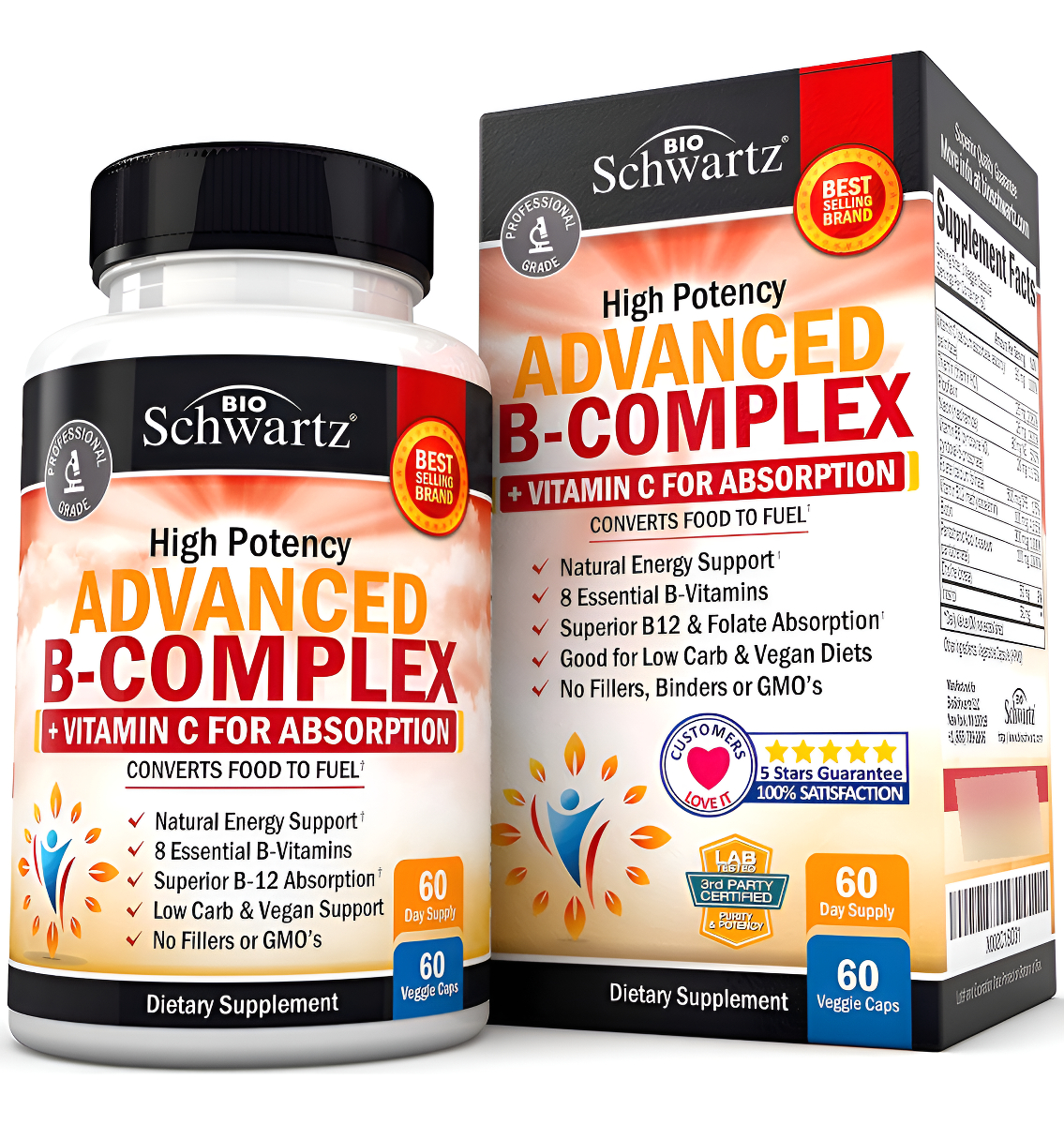 Bioschwartz Complejo De Vitamina B Con Vitamina C Para Una Máxima Absorción, 60 Cápsulas Veganas