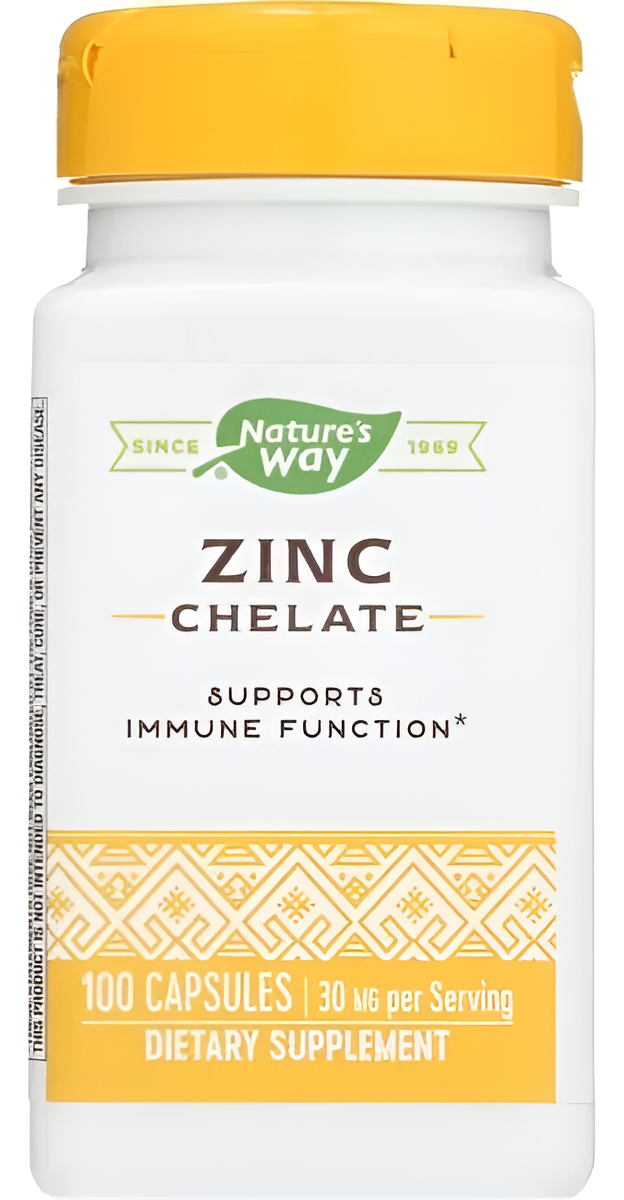 Zinc Chelate 30mg 100caps Soporte Inmune Natures Way
