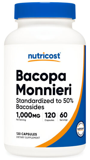 Nutricost Bacopa Monnieri 1,000 Mg, 120 Cápsulas (60 Porciones) - Sin Omg, Sin Gluten Y Apto Para Vegetarianos