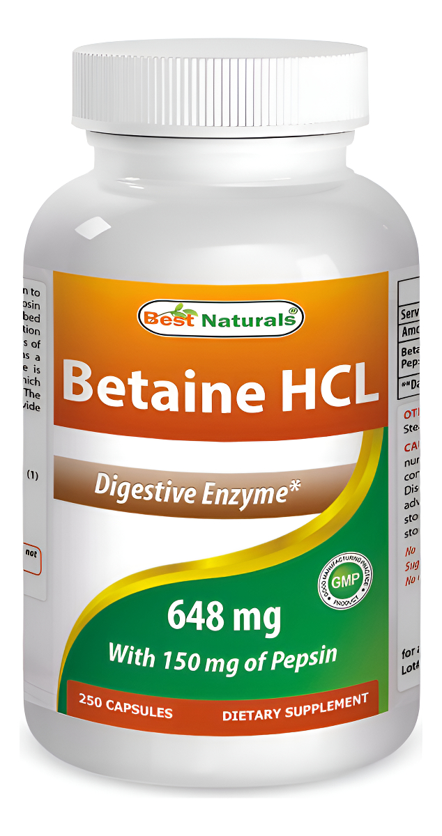 Best Naturals Betaína Hcl 648 Mg 250 Cápsulas