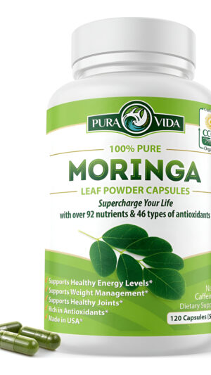 Pura Vida Moringa Cápsulas De Moringa De Origen Único En Polvo Orgánico. Hoja De Moringa. Energía, Metabolismo Y Apoyo