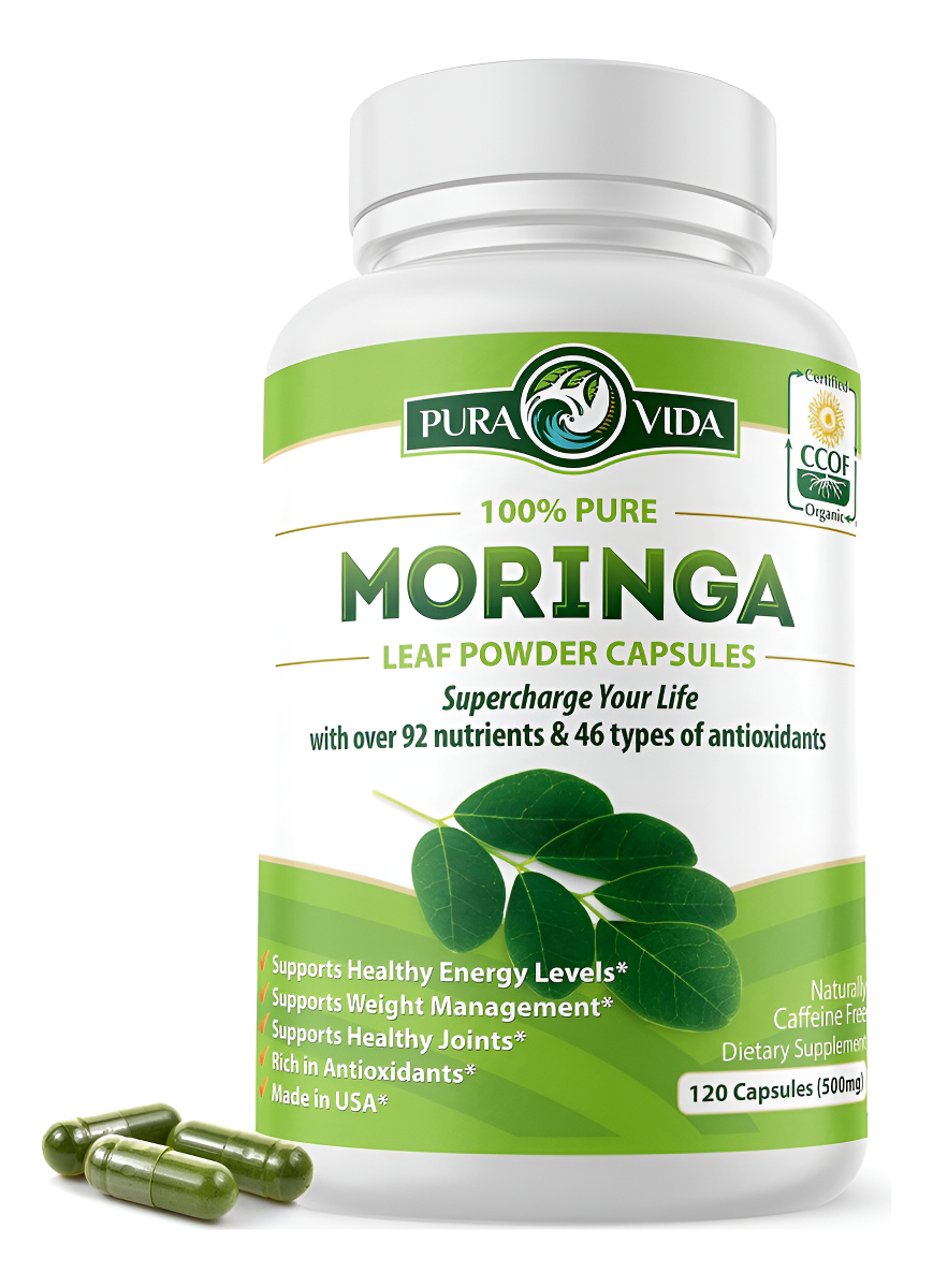Pura Vida Moringa Cápsulas De Moringa De Origen Único En Polvo Orgánico. Hoja De Moringa. Energía, Metabolismo Y Apoyo