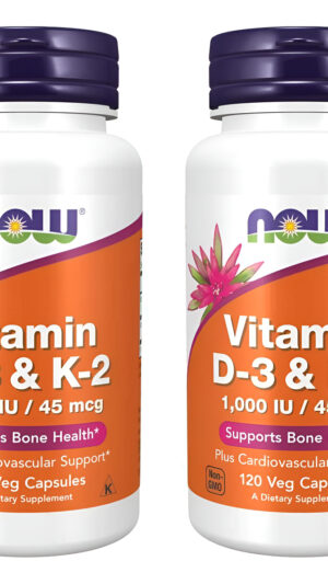 Now Foods Vitamina D-3 Y K-2 1000 Iu/k2 45 Mcg 120 Cápsulas Veganas (pack De 2)