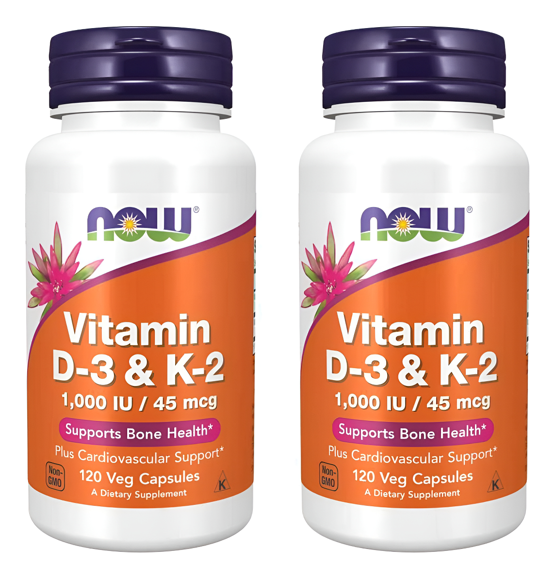 Now Foods Vitamina D-3 Y K-2 1000 Iu/k2 45 Mcg 120 Cápsulas Veganas (pack De 2)