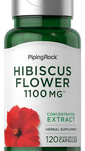 Piping Rock Flor De Hibisco 1100 Mg | 120 Cápsulas | Extracto Concentrado | Suplemento Herbario | Sin Omg, Sin Gluten