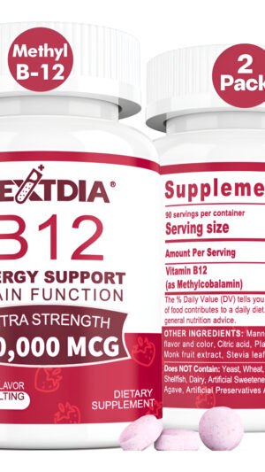 Nextdia Vitaminas B12 De 10,000 Mcg, Sublingual De Vitamina B12 Metilada 90 Comprimidos Solubles Pack De 2