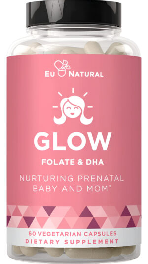 Eu Natural Glow Vitaminas Prenatales + Folato & Dha, Multivitamínico Para Nutrir El Embarazo, 60 Cápsulas Veganas