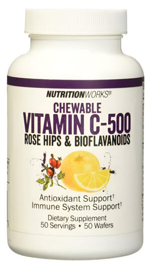 Nutritionworks Vitamina C Masticable, Apoya El Sistema Inmunológico, Antioxidantes Potentes, 50 Obleas
