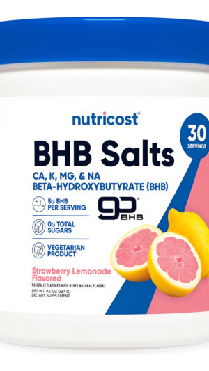 Nutricost Bhb Salts - Mezcla De Bebida (30 Porciones, Sabor A Limonada De Fresa) (0.18 Oz De Bhb Por Porción), 0.00 Oz