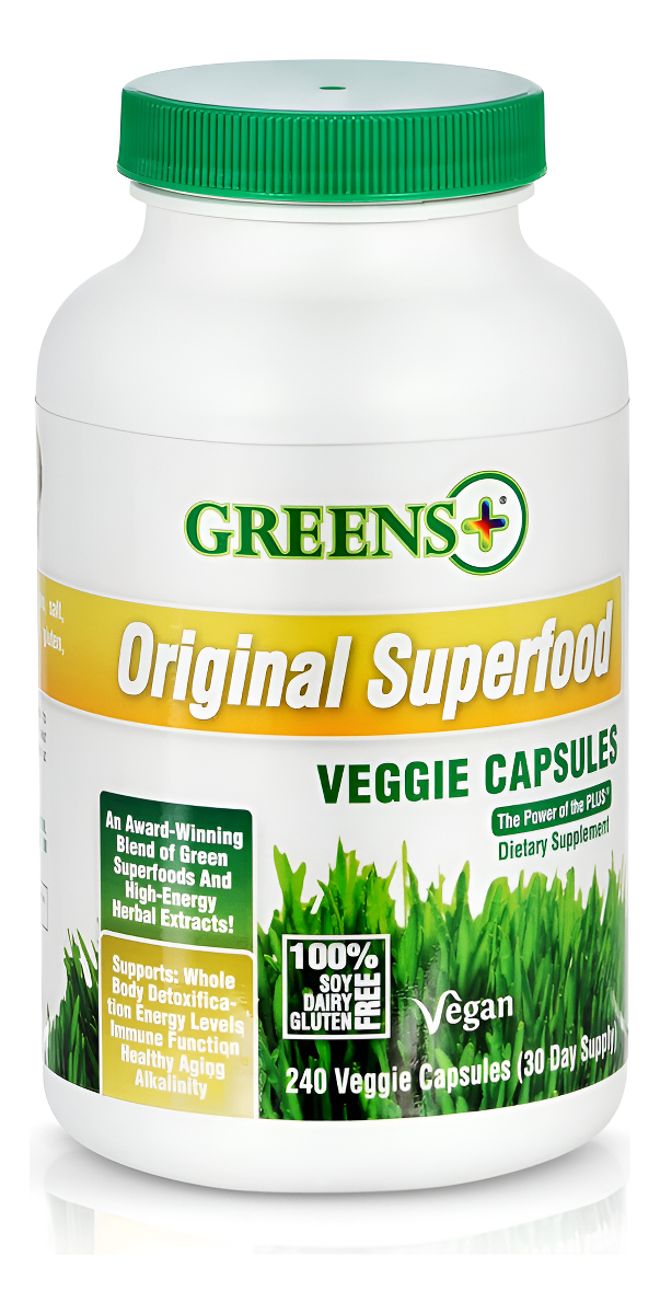 Greens+ Superfood Organic Super Greens Cápsulas Vegetales Con Clorela Orgánica, Espirulina, Alfalfa Y Pasto De Trigo, S