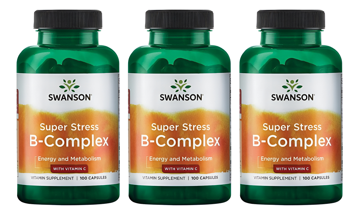 Swanson Complejo De Vitamina B Con Vitamina C, Suplemento Natural Que Promueve El Alivio Del Estrés, 100 Cápsulas, Pack De 3