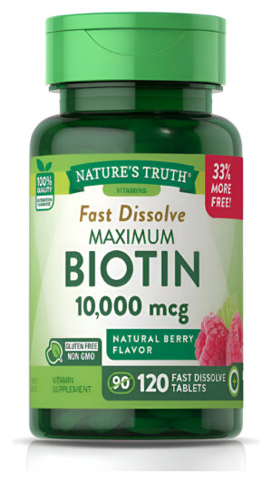 Nature's Truth Biotina 10000mcg | 120 Tabletas De Disolución Rápida | Máxima Resistencia |