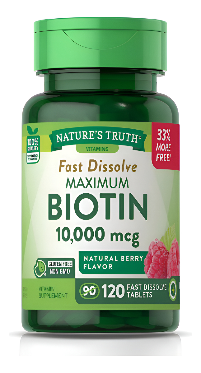 Nature's Truth Biotina 10000mcg | 120 Tabletas De Disolución Rápida | Máxima Resistencia |