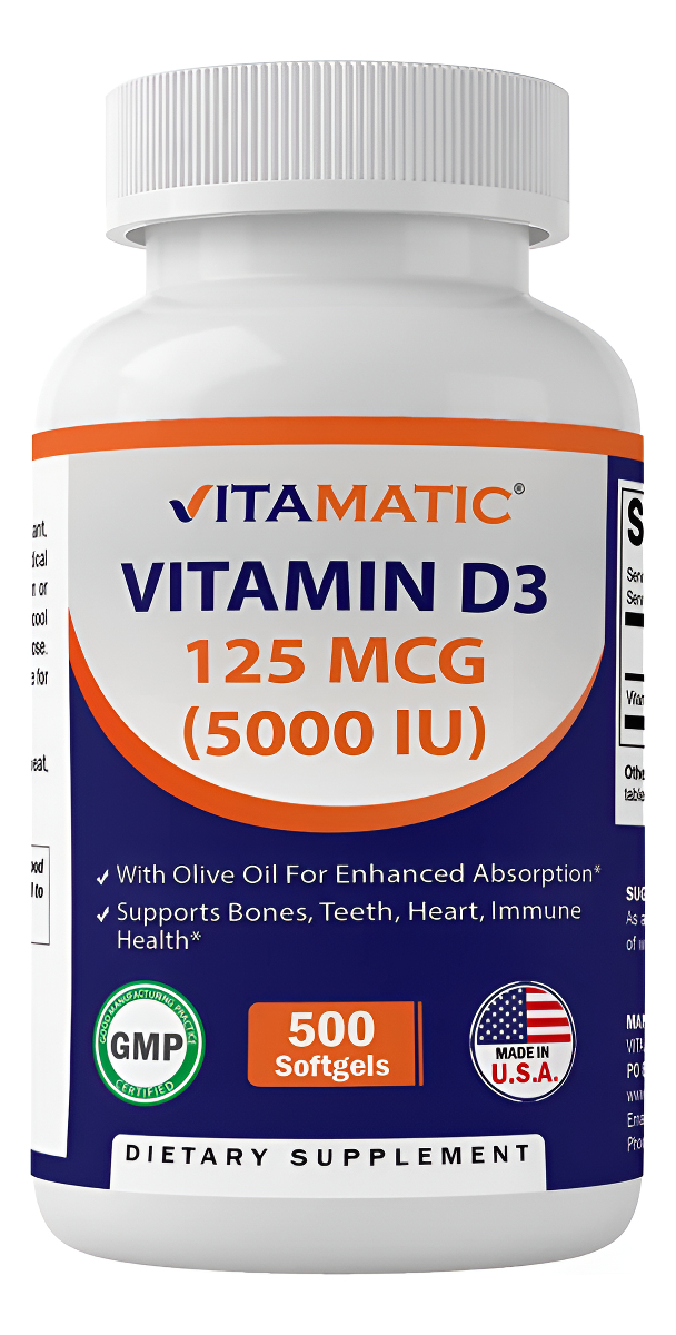 Vitamatic Vitamina D3 5000 Ui (125 Mcg) 500 Cápsulas Blandas (a Base De Aceite De Oliva)
