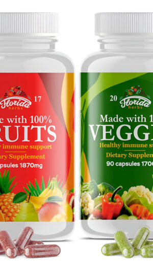 Suplemento De Frutas Y Verduras  90 Cápsulas De Frutas Y 90 Vegetales  Vitaminas Naturales, Equilibrio De Frutas Y Ve