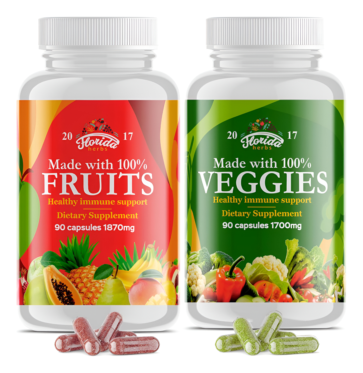Suplemento De Frutas Y Verduras 90 Cápsulas De Frutas Y 90 Vegetales Vitaminas Naturales, Equilibrio De Frutas Y Ve