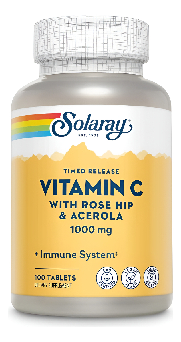 Solaray Vitamina C De 1000 Mg Con Bioflavonoides De Escaramujo Y Acerola 100 Tabletas De Liberación Prolongada