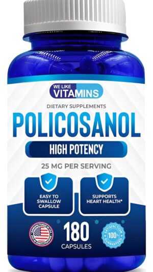 We Like Vitamins Policosanol 25mg - 180 Cápsulas - Suplemento De Policosanol Hecho De Caña De Azúcar Natural - Sin Omg