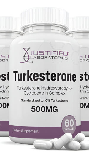Justified Laboratories, Turkesterona 500 Mg 10% Estandarizado Naturalmente, 60 Cápsulas, Paquete De 5