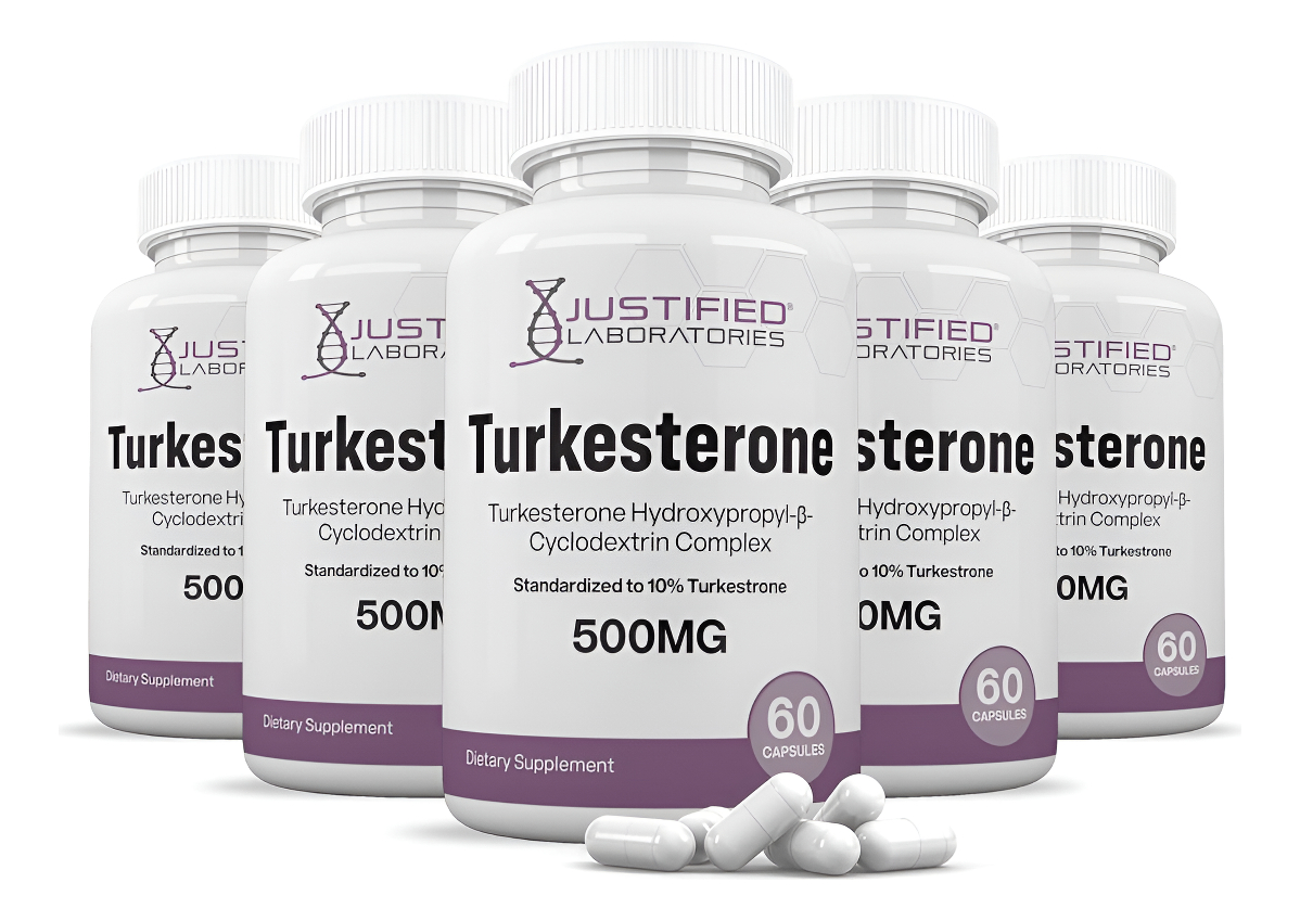 Justified Laboratories, Turkesterona 500 Mg 10% Estandarizado Naturalmente, 60 Cápsulas, Paquete De 5
