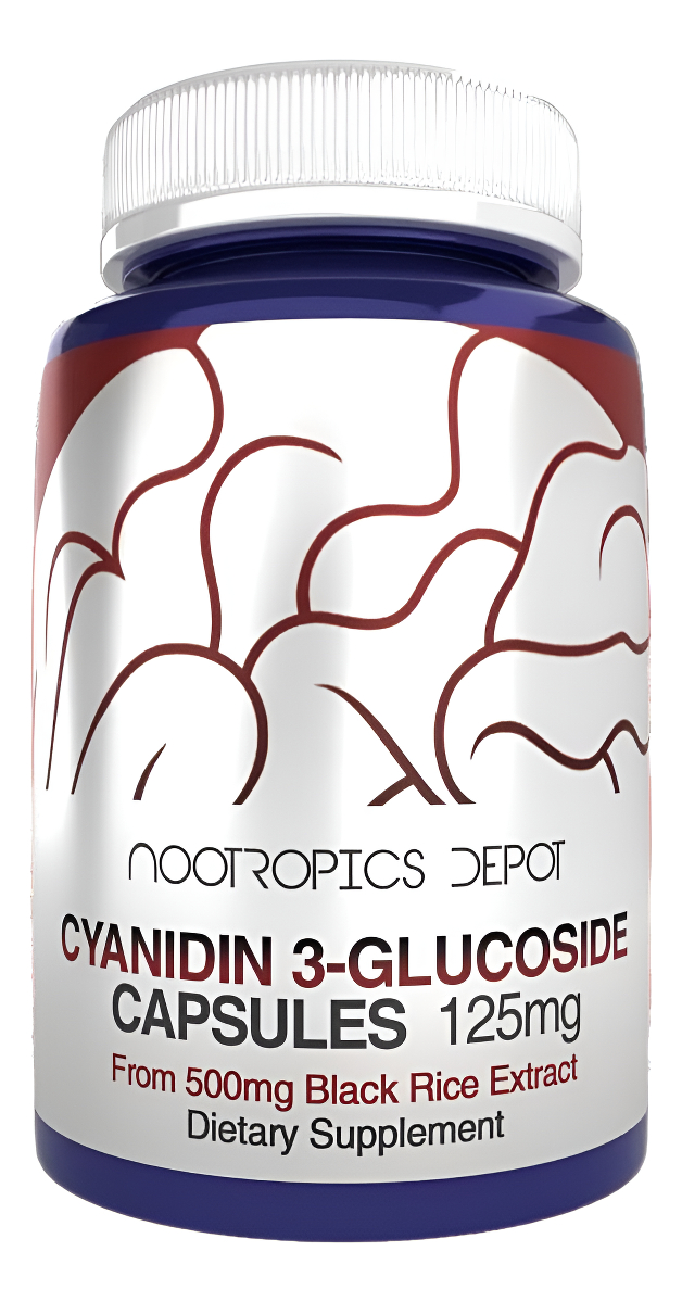 Nootropics Depot Cyanidin 3-glucoside 60 Cápsulas | 125mg | Extracto De Arroz Negro | C3g | Oryza Sativa |
