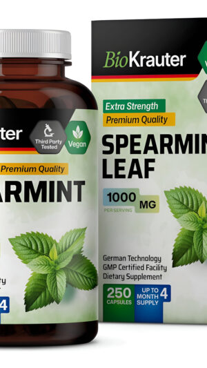 Bio Krauter 250 Cápsulas De Menta Verde De 1000 Mg, Suplemento Vegano Para La Salud Digestiva Y Respiratoria