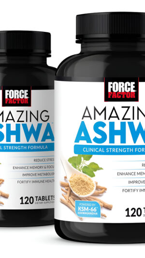 Force Factor Amazing Ashwa Para Aliviar El Estrés, Paquete De 2 Unidades, Memoria, Enfoque, Salud Inmunológica Y Metabo